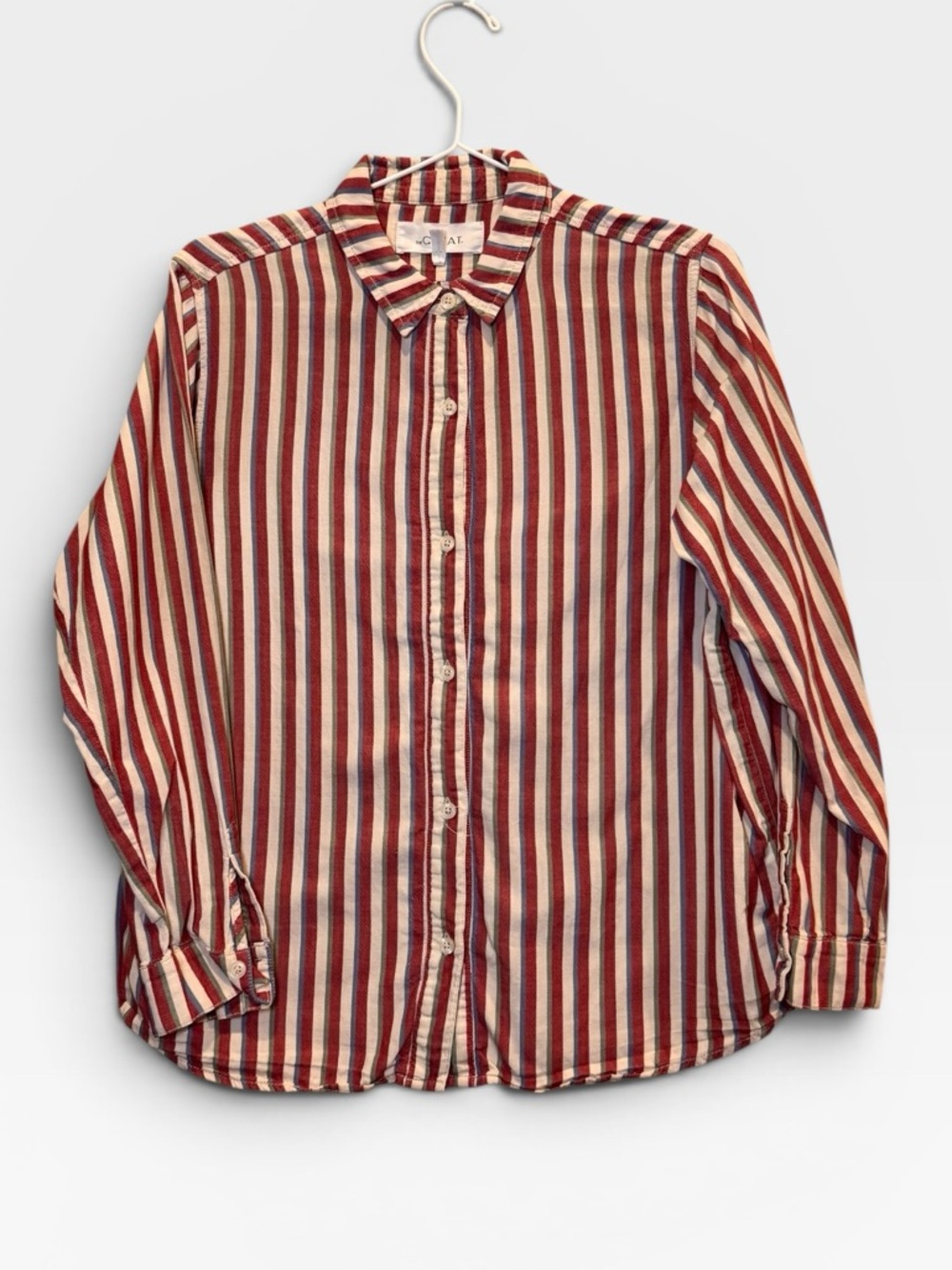 THE GREAT Striped Button-Up Shirt Red+White/Cream Stripes Size 1 (Small)